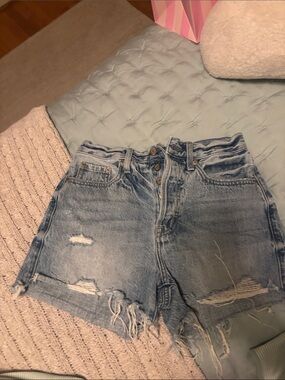 pistola Light Blue Distressed High-Rise Denim Shorts